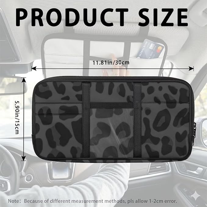 Leopard Sun Visor Organizer Small Auto Interior Visor Storage Pouch Holder with Zipper Auto Sunshade Organizer Bag, Multi-Pocket Sunvisor Storage Fashion Car Accessories