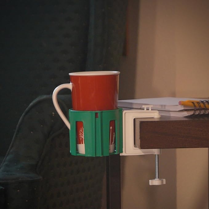 Original Large Desk Cup Holder Clamp – Cup-Holster, The Anti-Spill Cup Holder for Table, Office & Gaming – Multi-Directional 