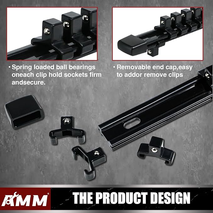 AMM 6-Piece Socket Organizer，3/8 inch Drive ABS Tools-Socket Holder，Heavy Duty Socket Racks，Premium Quality Socket Clip Rail 