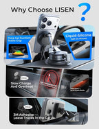 LISEN 15W Magsafe Car Mount Charger, Magnetic Wireless Car Charger, Suction Phone Mount, Vacuum Magnetic Phone Holder for Car Mount for iPhone 17 Pro Max 16 15 14 13 12, Samsung S26/S25, Pixel 10 Pro