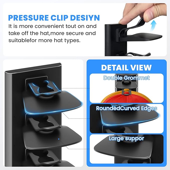 Vrurc Hat Organizer for Baseball Caps, 2 Pack Wall Mounted Rack with Strong Adhesive, Multilayer Storage Holds 40 Hats for Cl