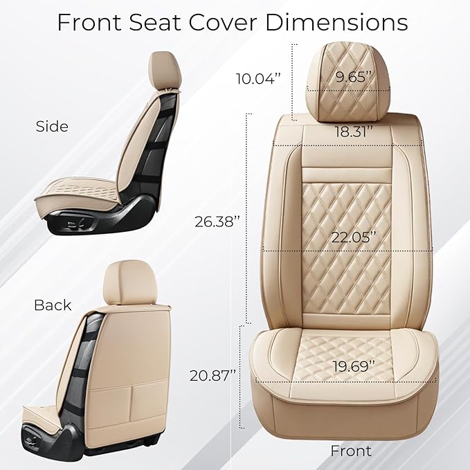 Huidasource Beige Seat Covers Full Set, Nappa Leather Seat Cover Hollow Design Airbag Pops, Front ＆ Back Seat, 5 Layers Seat 