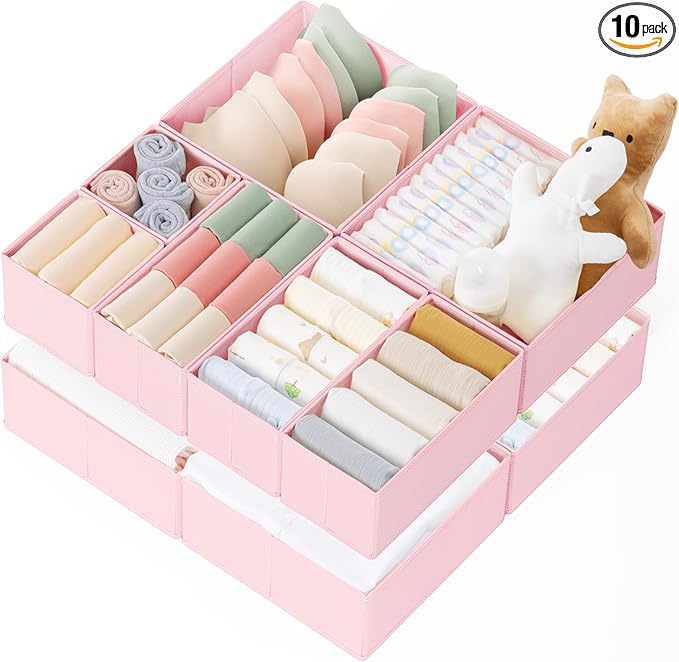 Criusia Drawer Organizer Clothes, 10 Pack Dresser Organizer for Baby Clothes, Underwear, Sock- Foldable Closet Organization a