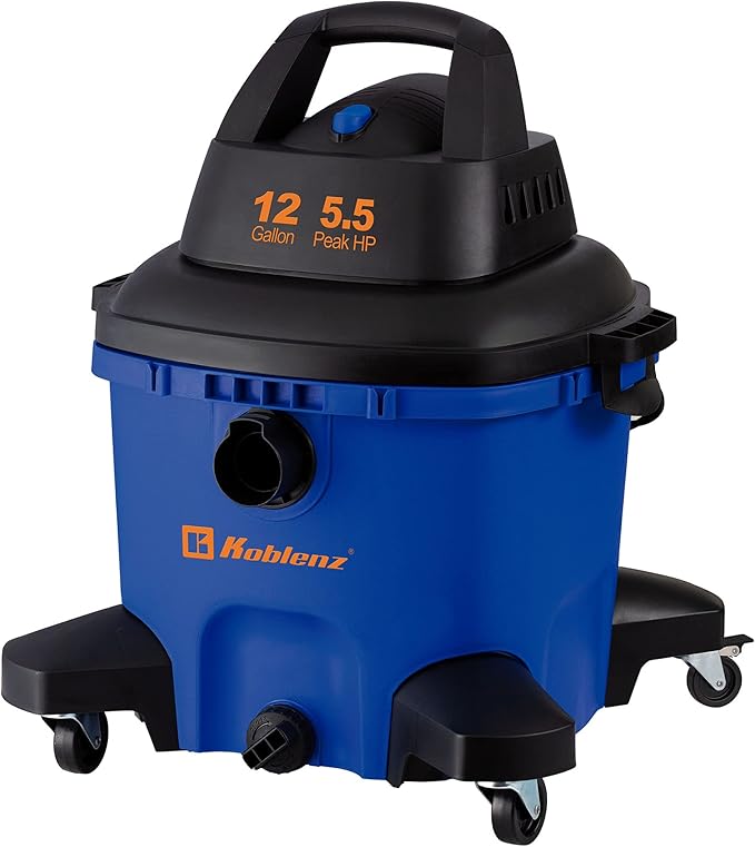 Koblenz Wet-Dry Vacuum, 12 Gallon Tank, 5.5 HP Vacuum Cleaner with 2-1/2" in x 7' Locking Hose, with a Blower Function, Blue/