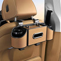 Back Seat Car Organizer,4 in 1 Multifunctional Car Back Seat Storage Box with Drink Cup Holder Tissue Box, for Hold Phone,Snacks, Drinks, Handbag-Light Brown