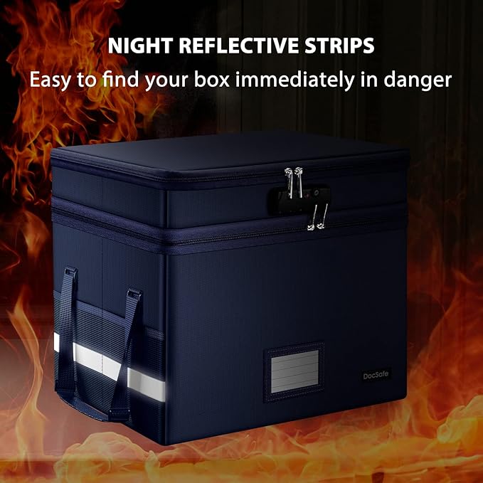 DocSafe File Box with Lock,Multi-Layer Fireproof Document Box Collapsible File Storage Organizer with Pockets/Handle,Large Po