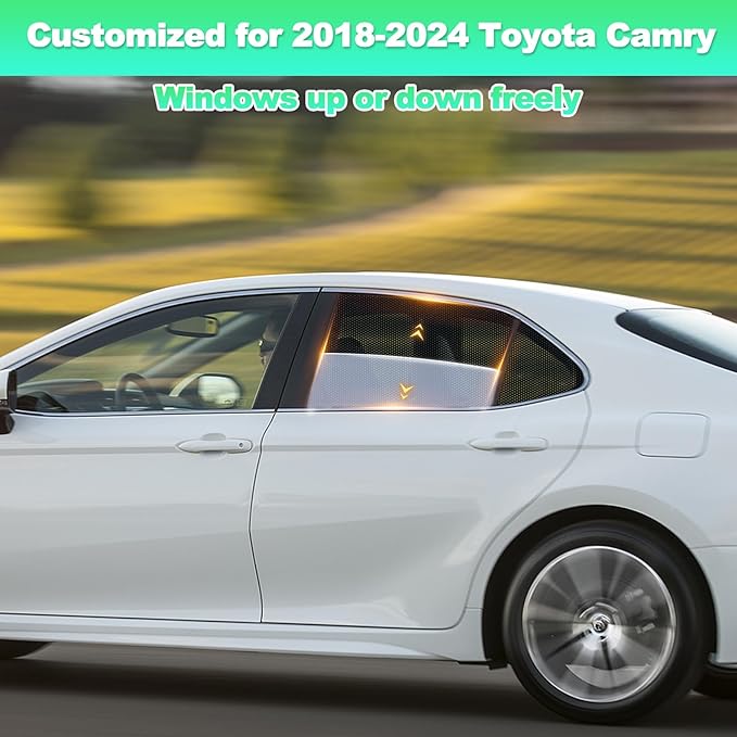 Car Window Shades for 2018-2024 Camry - Rear Side Window Sun Shade for Baby, Breathable Mesh Car Privacy Window Covers, UV Protection & Heat Insulation for Road Trips, Napping, Camping (2 PCS)
