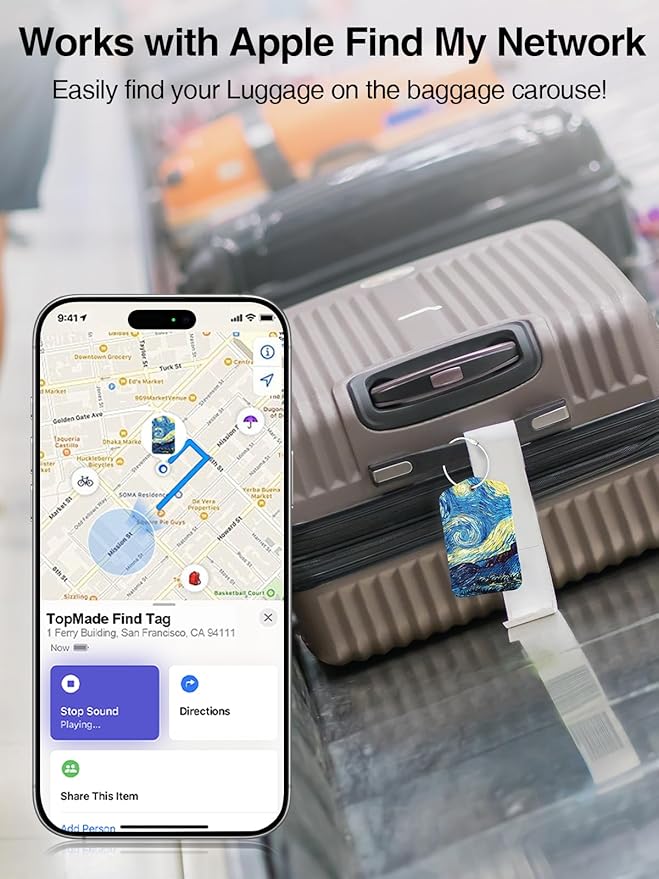 TopMade Smart Luggage Tag with Find My, Premium Leather Luggage Tags for Suitcase, Travel Bags, Backpacks, Anti-Lost Suitcase