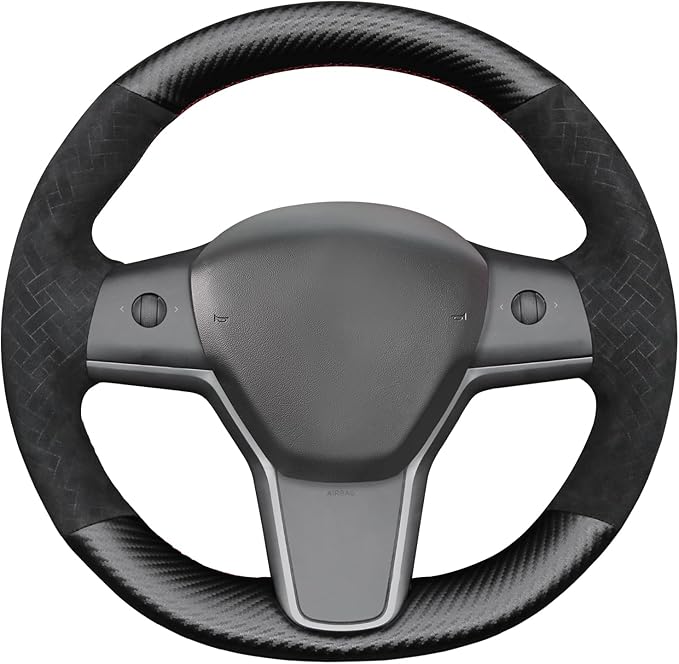 MEWANT Hand Stitched Steering Wheel Cover for Tesla Model 3 2017-2023 / Model Y 2020-2023 for Tesla Model 3/Y Accessories(3D Style)