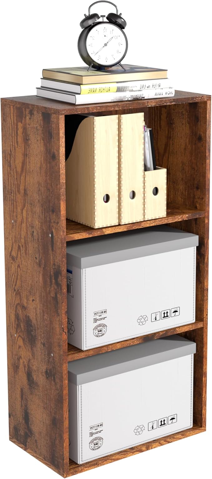 Wooden 3 Cube Storage Organizer, 3 Tier Low Bookcase Freestanding Storage Display Organizer,Versatile Cubes Shelf and Cubby U