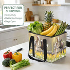 Playful Goats Pattern Reusable Grocery Bags Large Shopping Tote Bag with Reinforced Bottom Board, Water Resistant Foldable St