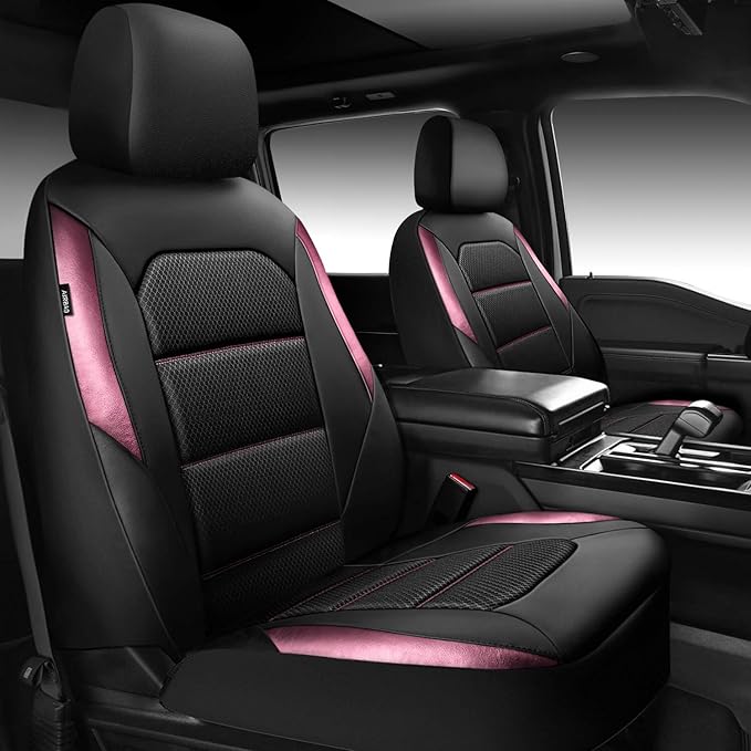 CAR PASS Memory Foam Car Seat Covers,Air Cool Mesh Thick Seat Covers Front Seats,Pink Metal Film Leather Seat Cover for Car,U