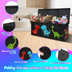 Mabahoo Extra Large Toy Box Chest, Collapsible Sturdy Kids Storage Organizer Bins with Lids, Black Dinosaur Toy Chest for Boy