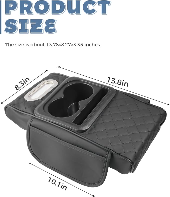 Car Armrest Storage Box,Car Accessories Console Organizers and Storage,Universal Waterproof Leather Console Cover with Cup Holder and Phone Holder,Suitable for Most Cars (Embroidered, Black)
