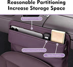 Leather Car Seat Gap Filler, Waterproof Anti-Slip Side Storage Pouch for Phones Keys Glasses Cards, Universal for Most Cars, SUVs, Trucks (Purple)