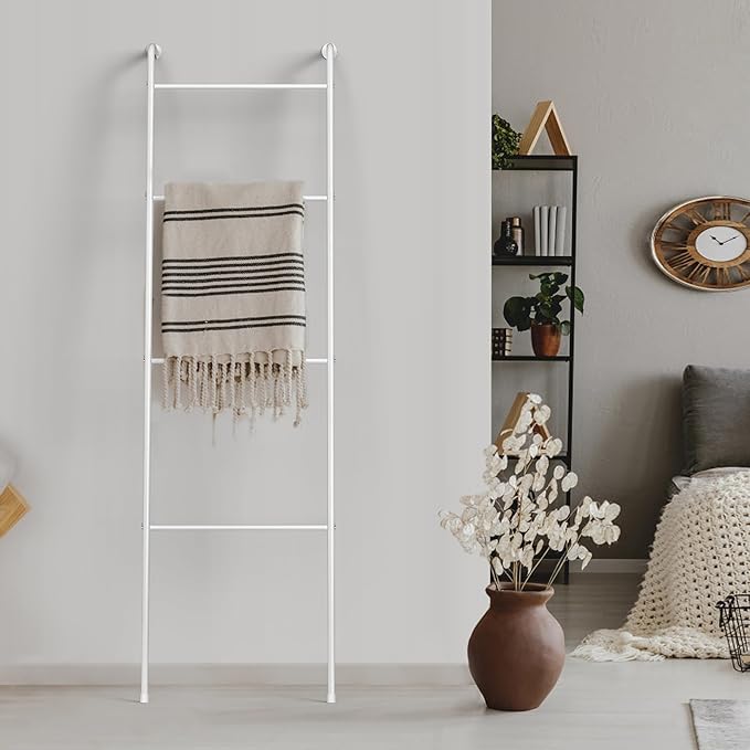 2 Pack Blanket Ladder Decorative Towel Rack Holder for Bathroom, Wall Leaning Metal Drying Quilt Stand for Living Room Bedroo