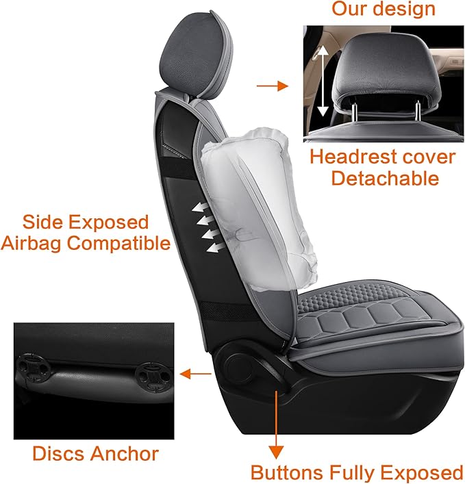 Leather Car Seat Covers Front Set, Waterproof Faux Leather Seat Covers for Cars, Non-Slip Car Interior Covers Universal Fit f