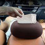 Car Tissue Holder, Silicone Tissue Box Cover with Adjustable Strap, Rectangular, Black, Dark Brown, Decorative, 7.4 * 5.1 * 2.5in