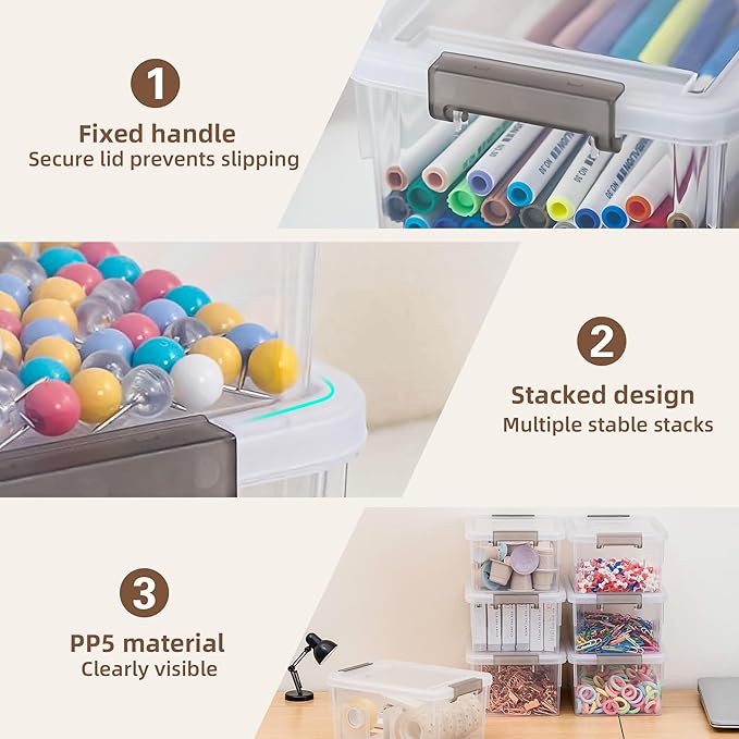 Anywish 8 Packs Small Storage Bins 1.3 QT Plastic Storage Container Stackable Box with Lids for Organizing, Clear White