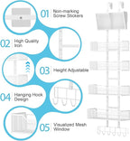 Hongtamoya Adjustable Over The Door Organizer, Hanging Door Storage with PVC Pocket and 4 Metal Baskets Wall Mount, Closet Do