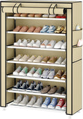 Laiensia 7-Tier Vertical Shoe Rack Organizer, Space Saving Shoe Storage Organizer, Non-Woven Cover Shoe Shelf Holds 28-35 Pai
