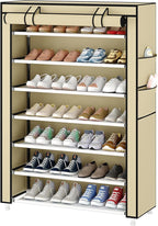 Laiensia 7-Tier Vertical Shoe Rack Organizer, Space Saving Shoe Storage Organizer, Non-Woven Cover Shoe Shelf Holds 28-35 Pai