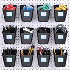 Namalu 12 Pack Peg Board Storage Bins with Labels and Hooks Square Box Shape Pegboard Cup Holder Accessories Pegboard Organiz