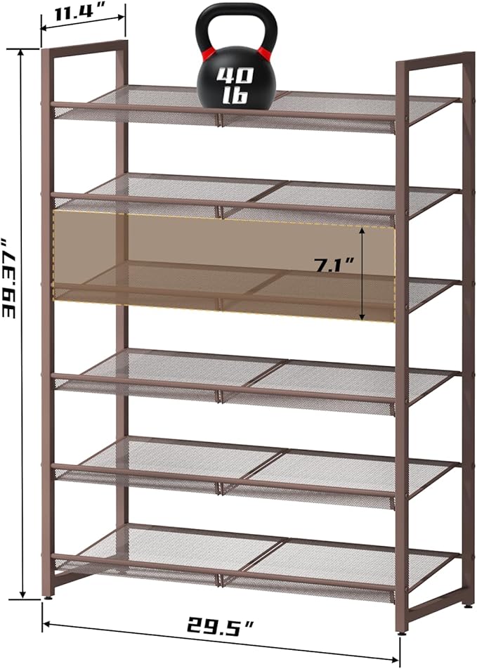6-Tier Metal Large Shoe Rack,Tall Shoe Rack for Closet,entryway,Garage, with Adjustable Flat or Angled Shelves, Hold 20-26 Pa