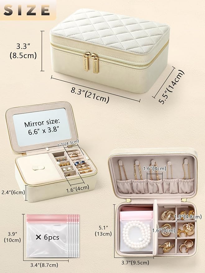 Velvet Travel Jewelry Box with Large Mirror, Double-Layer Jewelry Organizer Case for Women and Girls, Portable Storage Case w