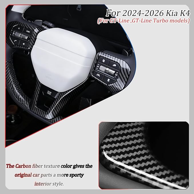 Steering Wheel Button Cover, for Kia K4 2024 2025 2026,Steering Wheel Button Panel Protection Frame Molding Trim - Carbon Fiber(for GT-Line,GT-Line Turbo Model)