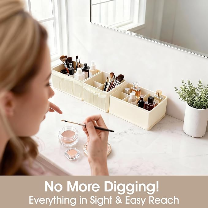 VERONLY Cosmetic Storage Bins Makeup Organizer, Adjustable Multifunction Storage Box Desk Drawer Divider for Makeup Brushes, 