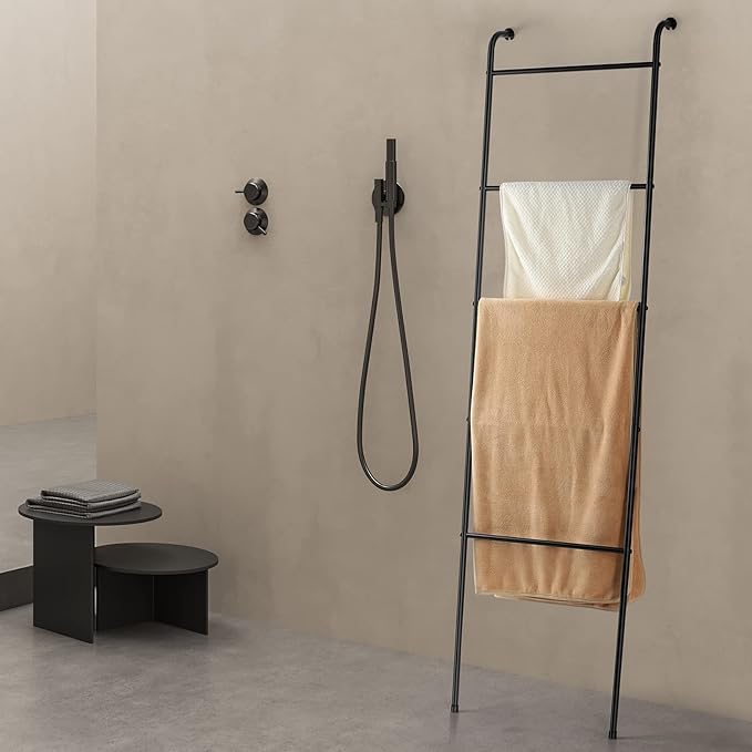 Metal Blanket Ladder Set of 2 Black Blanket Ladders for The Living Room Towel Ladder Rack Holder for Bathroom Bedroom (Black)