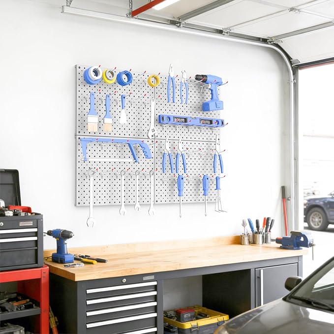 WALMANN 12 x 16 in Metal Pegboard Panels and Hooks for Garage, Tool Organizer Pegboard with Hook - Compatible with 1/8" & 1/4