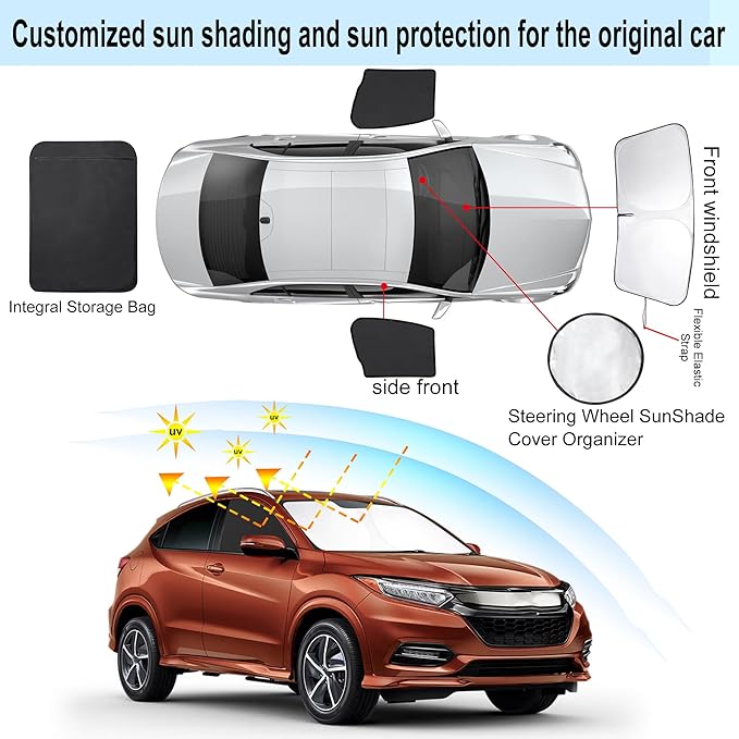 3PCS Car Window Shades Front Windshield Sun Shade Foldable Window Shade Custom Fit for 2016-2022 Honda HR-V HRV XRV Accessories Car Shades for Front Windows Anti-UV Rays Block Heat