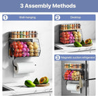 Housolution 2 Pack Wall Mounted Fruit Basket with Wood Lid, Hanging Kitchen Storage Basket for Fruit and Vegetable, Potato an
