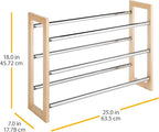 Whitmor 3 Tier Expandable Shoe Rack -Stackable - Natural Wood and Chrome