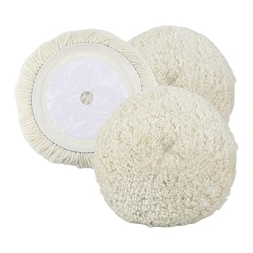 Fasmov 3 Pack Wool Polishing Pad, 7 inch Wool Buffing Pad for Compound Cutting & Polishing, Buffing Pad Kit for Car, Boats, Trucks and RVs Polishing