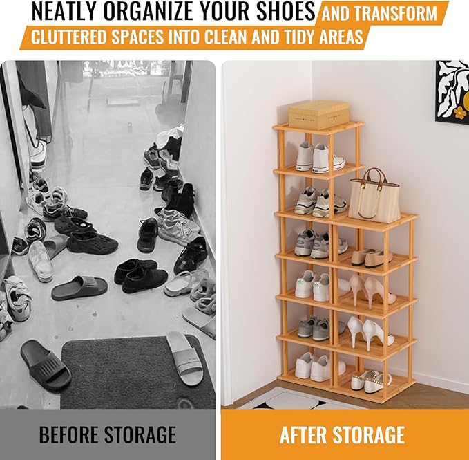 MHXW SXPN Bamboo Free Standing Shoe Rack Shelf Multi Tier Tall Wooden Stackable Shoes Rack Organizer for Closet Front Door En