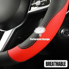 Microfiber Leather Steering Wheel Cover, Breathable, Anti Slip, 13.5 inch to 14 inch, Black with Red