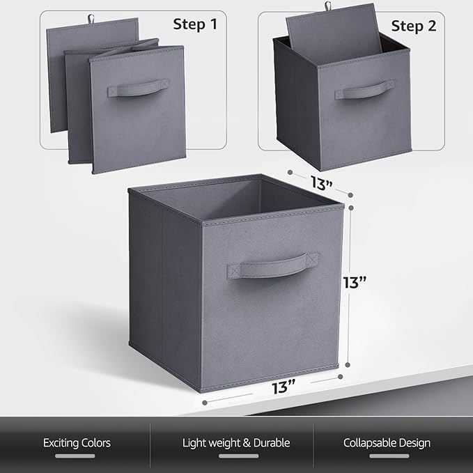 Sorbus 13 Inch Storage Bins - Sturdy Collapsible Fabric Storage Cubes with Handle - 8 Foldable Baskets for Organizing Clothes