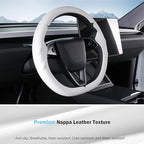 Steering Wheel Cover for Tesla Model 3 Highland(2024-Present)/ Model Y Juniper(2025-Present),Anti-Slip,Comfortable Grip,Breathable,Customized for Tesla Model 3/Y Accessories,Nappa White