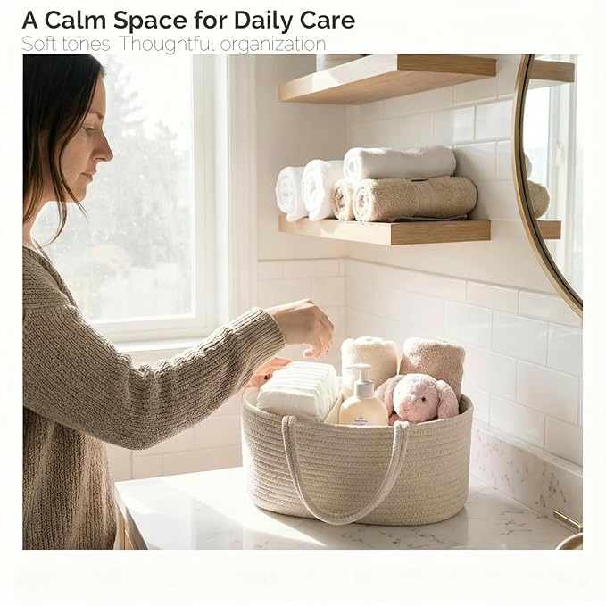 luxury little Diaper Caddy Organizer, Large Cotton Rope Nursery Baby Basket, Changing Table Organizer for Baby Diaper Storage