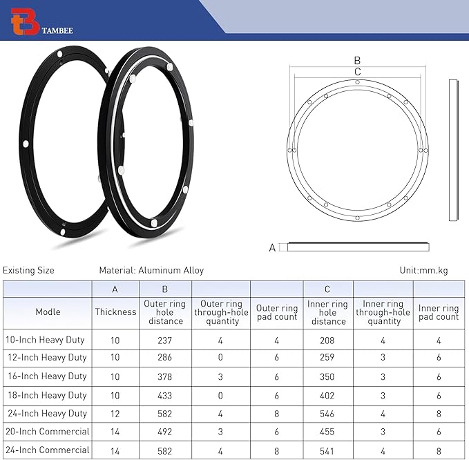 TamBee 10 Inch Lazy Susan Hardware Heavy Duty Metal Rotating Hardware Turntable Bearing Ring 150lb Load Capacity Turntable La