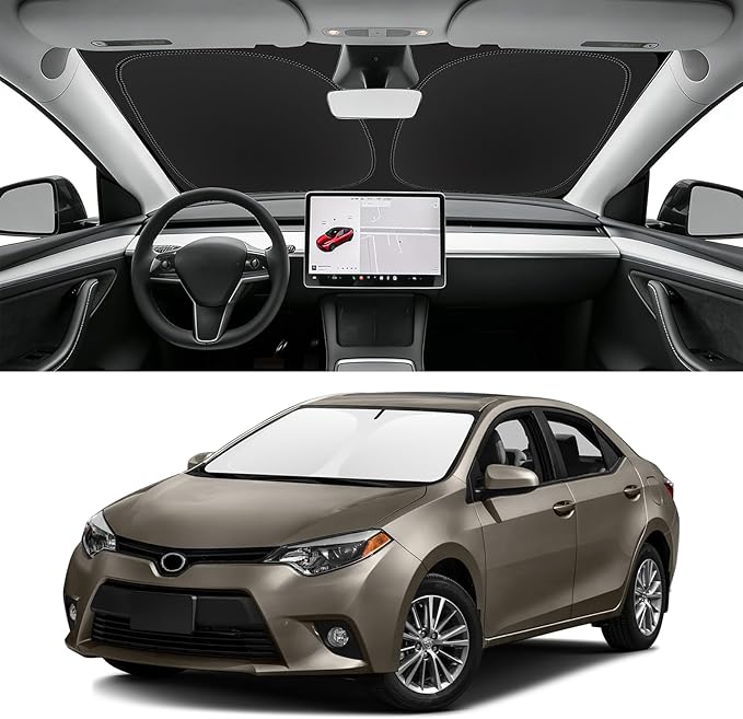 Custom Fit Windshield Sun Shade for Toyota Corolla 2014-2019, Foldable Car Sunshade Accessories with Storage Bag, UV & Heat Reflector, Keep Your Car Cooler