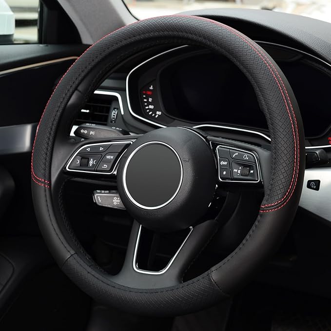 LABBYWAY Steering Wheel Cover, Universal Fit 15 Inch Microfiber Leather Car Wheel Protector, Anti-Slip, Black
