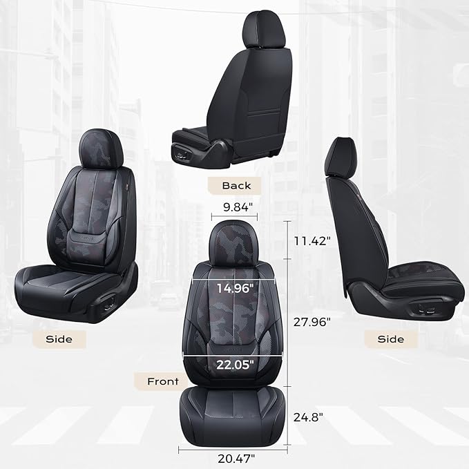 Coverado Seat Covers, Car Seat Covers Front Seats, Leather Seat Covers for Cars, Car Seat Protector Waterproof, Black Car Sea