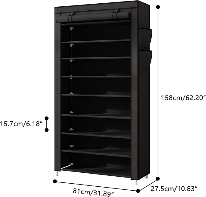 Laiensia 9-Tier Vertical Shoe Rack Organizer, Space Saving Shoe Storage Organizer, Non-Woven Cover Shoe Shelf Holds 36-45 Pai