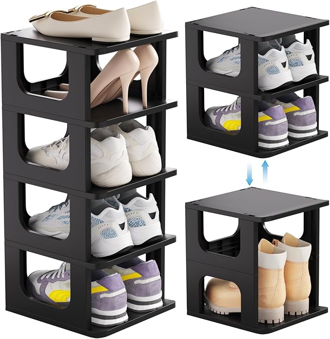 HAIXIN Shoe Organizer Rack for Small Spaces 5 Tier Plastic Vertical Narrow Shelves for Closet Black Shoe Holder, Stand for En