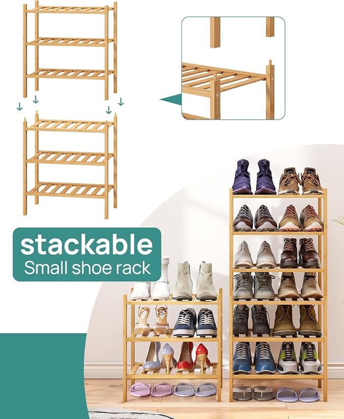 viewcare Small Shoe Rack, 3-Tier Shoe Rack for Entryway, Bamboo Wood Shoe Shelf for Closet & Hallway, Long 17.2IN | Beautiful