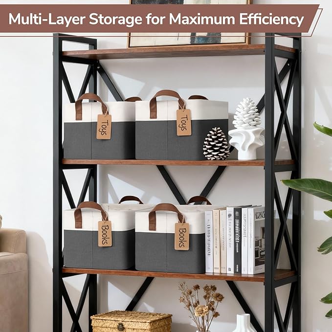 CHICVITA 4 Pack Storage Baskets for Shelves, Closet Organizers and Storage Bins with Handles, Fabric Toy Bins for Nursery Liv